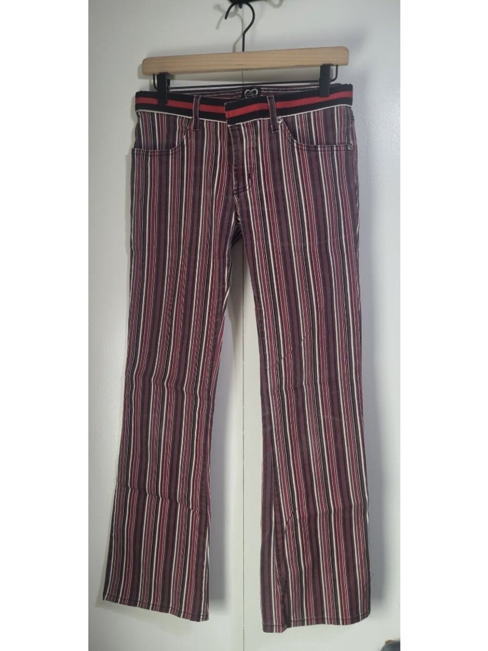Vintage y2k XOXO Jeans SZ 7/8 Striped Bootcut Grunge Red Black - Picture 1 of 9
